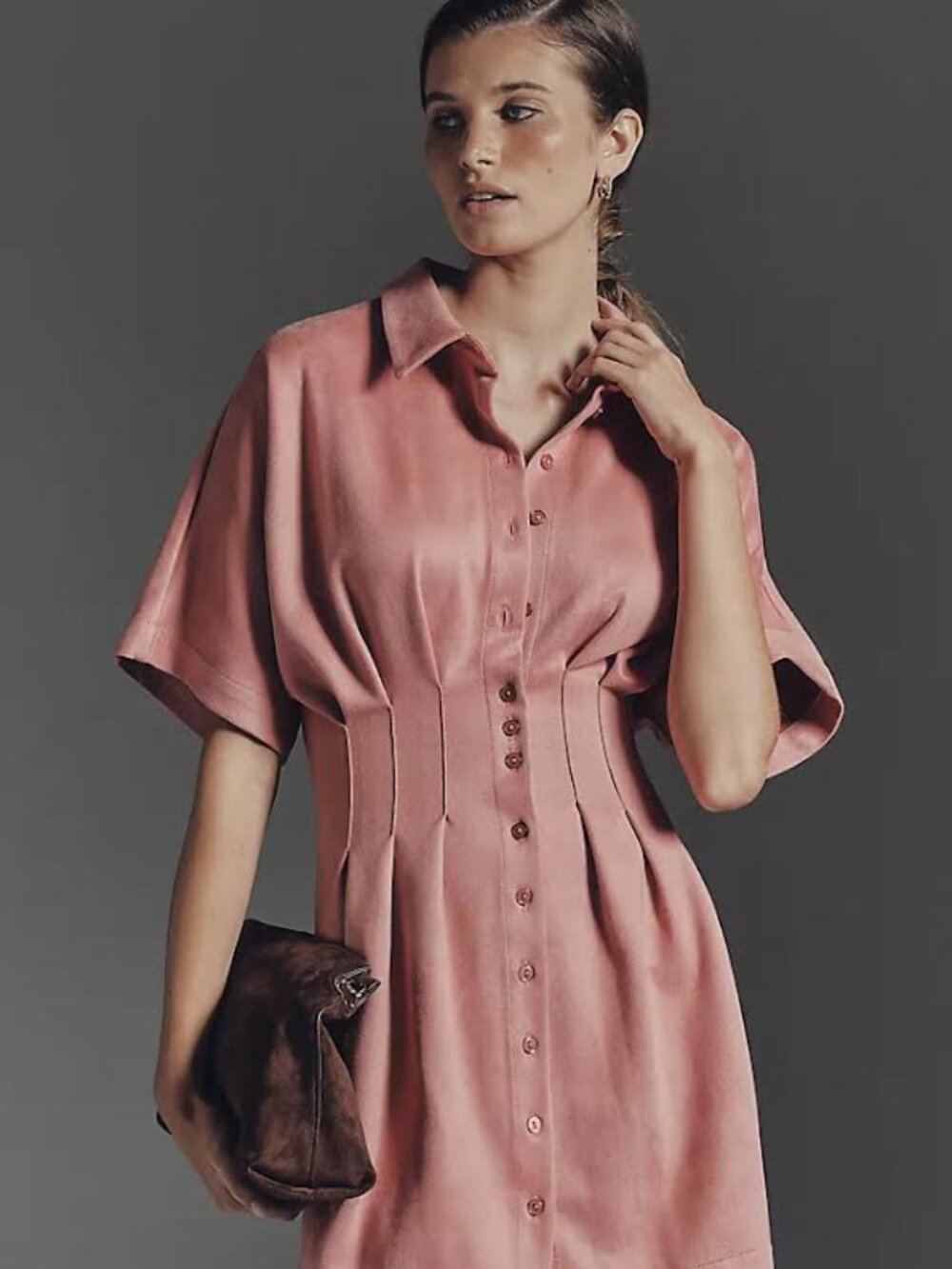 NWT Exquise Faux-Suede Pink Shirt Dress